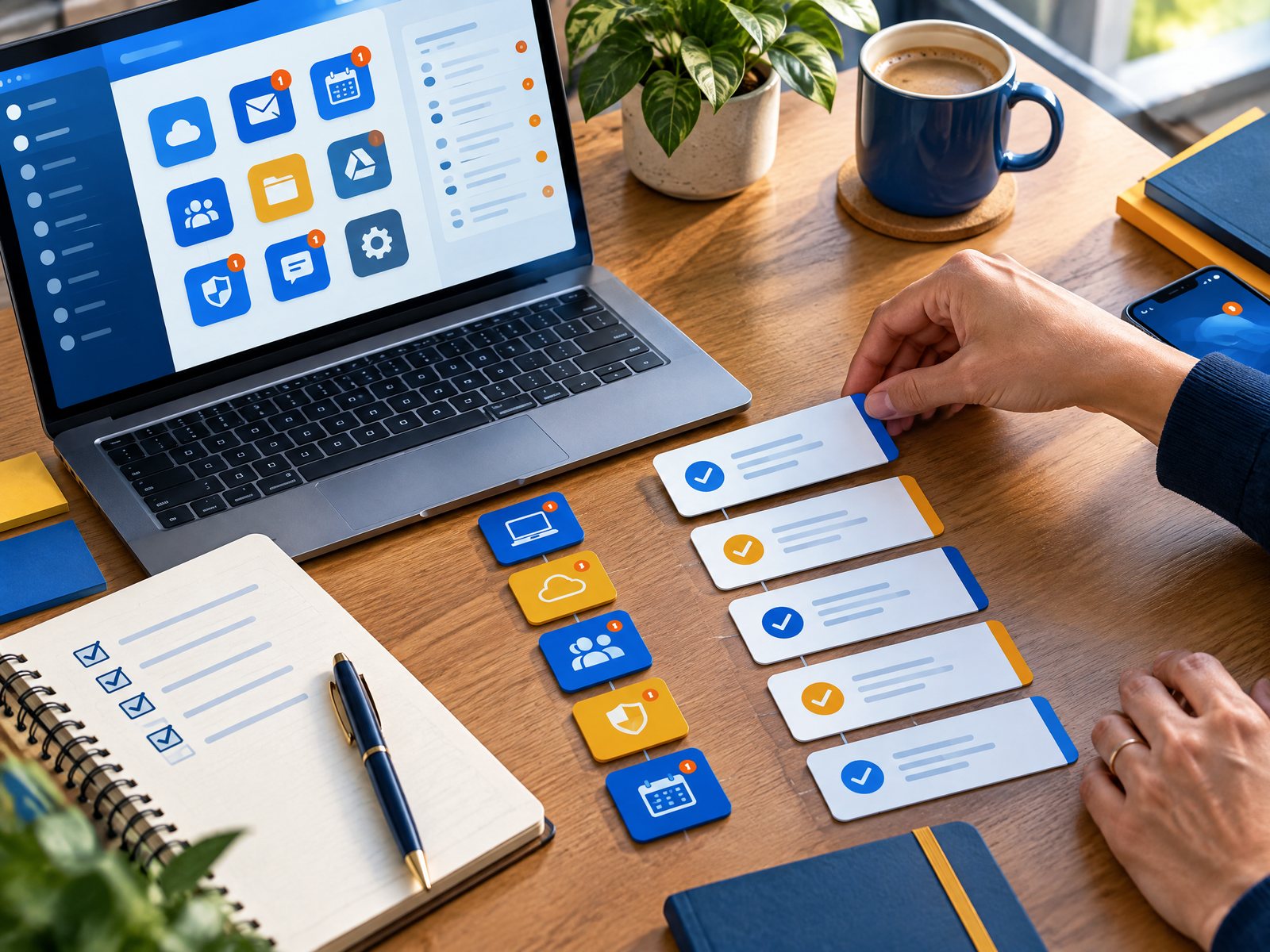 Professional reviewing a structured software workflow checklist